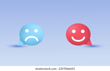 3d realistic happy sadunhappy emoticon face illustration trendy icon modern style object symbols illustration isolated on background.3d design cartoon style. 