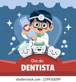 3D realistic happy tooth vector illustration. Cartoon dental character. Cute dentist mascot. Oral health and dental inspection teeth. Medical dentist tool in spanish.