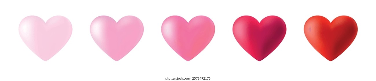 
3d realistic heart icon set. Valentines collection of red and pink hearts. Valentine's day card. Vector illustration.