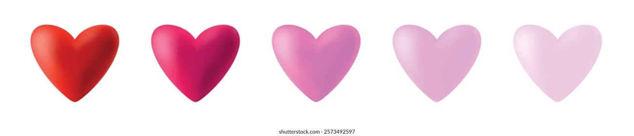 
3d realistic heart icon set. Valentines collection of red and pink hearts. Valentine's day card. Vector illustration.