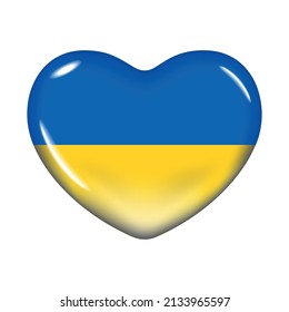 3d corazón realista en color amarillo y azul aislado en fondo blanco. Corazón de la bandera ucraniana. Ilustración del vector 