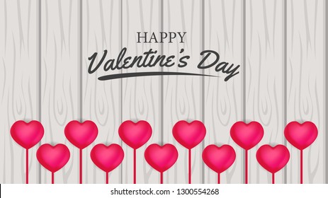 3D realistic hearth shape for valentine's day event banner on the wood background.