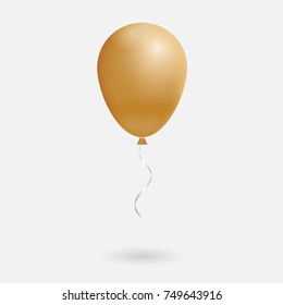 3d Realistic helium gold Balloon.  Isolated on white Background. Vector Illustration Eps10