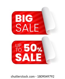 3D Realistic High Quality Red Labels on White Background . Isolated Vector Elements