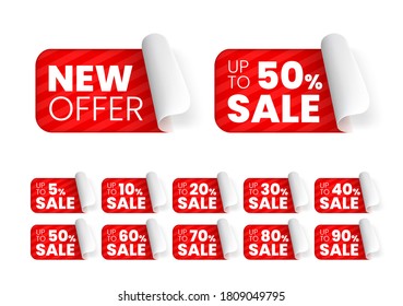 3D Realistic High Quality Red Labels on White Background . Isolated Vector Elements