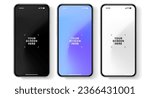 3D realistic high quality smartphone mockup with isolated background. Smart phone mockup collection. Device front view. 3D mobile phone with shadow on white background.