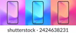3D realistic high quality smartphone mockup with isolated background. Smart phone mockup collection. Device front view. 3D mobile phone with shadow on white background.