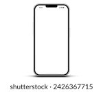 3D realistic high quality smartphone mockup with isolated background. Smart phone mockup collection. Device front view. 3D mobile phone with shadow on white background.