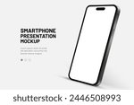 3D realistic high quality smartphone mockup with isolated background. Smart phone mockup collection. Device front view. 3D mobile phone with shadow on white background.