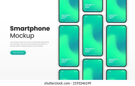3D simulación de smartphone de alta calidad realista aislado con pantalla en blanco. Colección de simulación de teléfonos inteligentes. Vista frontal del dispositivo. Teléfono móvil 3D con sombra sobre fondo blanco.