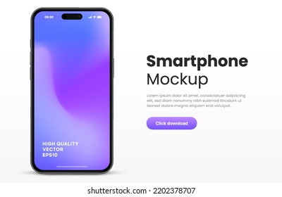 3D realistic high quality smartphone mockup with isolated background. Smart phone mockup collection. Device front view. 3D mobile phone with shadow on white background.