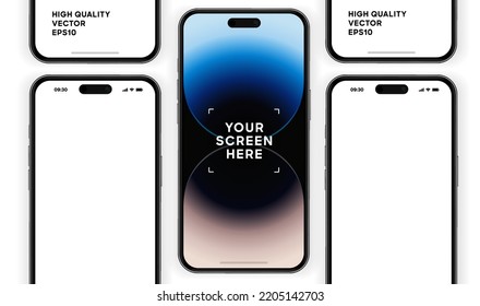 3D realistic high quality smartphone mockup with isolated background. Smart phone mockup collection. Device front view. 3D mobile phone with shadow on white background.