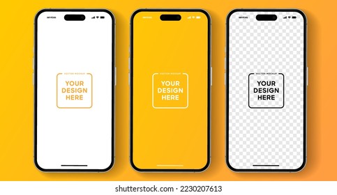 3D realistic high quality smartphone mockup with isolated background. Smart phone mockup collection. Device front view. 3D mobile phone with shadow on white background.