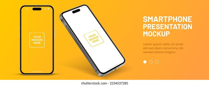 3D realistic high quality smartphone mockup with isolated background. Smart phone mockup collection. Device front view. 3D mobile phone with shadow on white background.