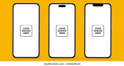 3D realistic high quality smartphone mockup with isolated background. Smart phone mockup collection. Device front view. 3D mobile phone with shadow on white background.