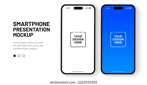 3D realistic high quality smartphone mockup with isolated background. Smart phone mockup collection. Device front view. 3D mobile phone with shadow on white background.