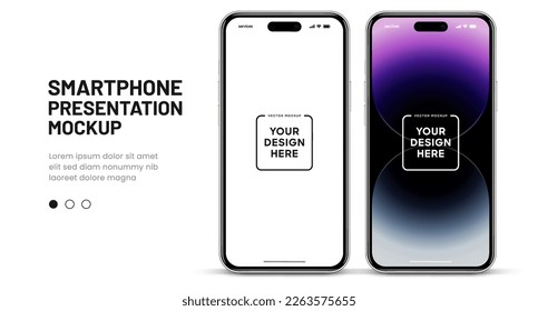 3D realistic high quality smartphone mockup with isolated background. Smart phone mockup collection. Device front view. 3D mobile phone with shadow on white background.