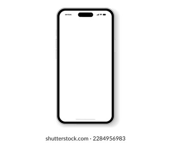 Modelación de smartphone 3D realista de alta calidad con un fondo aislado. Colección de simulación de teléfonos inteligentes. Vista frontal del dispositivo. Teléfono móvil 3D con sombra sobre fondo blanco.