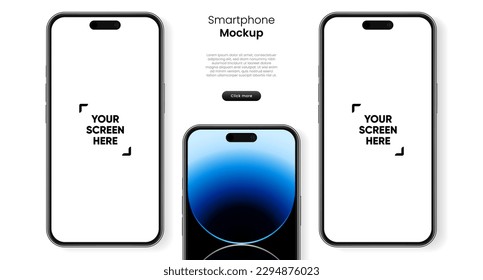 3D-realistisches, hochwertiges Smartphone mit einem isolierten Hintergrund. Smartphone-Kollektion prockup. Gerätevorderansicht. 3D-Handy mit Schatten auf weißem Hintergrund.