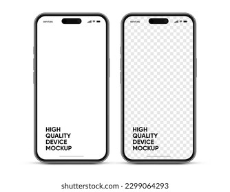 3D realistic high quality smartphone mockup with isolated background. Smart phone mockup collection. Device front view. 3D mobile phone with shadow on white background.
