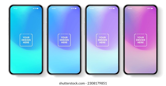 3D realistic high quality smartphone mockup with isolated background. Smart phone mockup collection. Device front view. 3D mobile phone with shadow on white background.