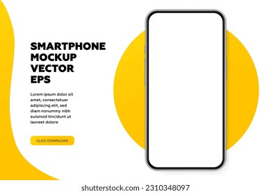3D realistic high quality smartphone mockup with isolated background. Smart phone mockup collection. Device front view. 3D mobile phone with shadow on white background.