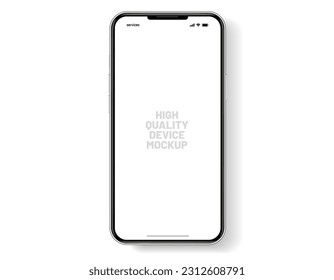 3D realistic high quality smartphone mockup with isolated background. Smart phone mockup collection. Device front view. 3D mobile phone with shadow on white background.