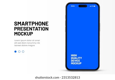 Modelación de smartphone 3D realista de alta calidad con un fondo aislado. Colección de simulación de teléfonos inteligentes. Vista frontal del dispositivo. Teléfono móvil 3D con sombra sobre fondo blanco.