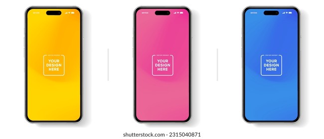 Modelación de smartphone 3D realista de alta calidad con un fondo aislado. Colección de simulación de teléfonos inteligentes. Vista frontal del dispositivo. Teléfono móvil 3D con sombra sobre fondo blanco.