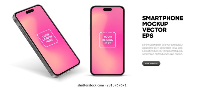 3D realistic high quality smartphone mockup with isolated background. Smart phone mockup collection. Device front view. 3D mobile phone with shadow on white background.