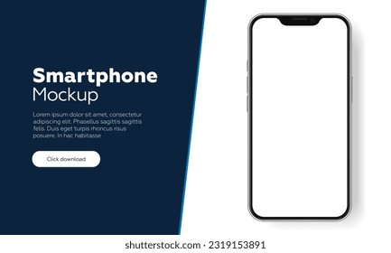 3D realistic high quality smartphone mockup with isolated background. Smart phone mockup collection. Device front view. 3D mobile phone with shadow on white background.