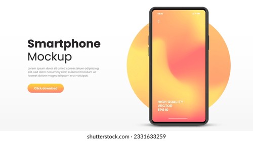 3D realistic high quality smartphone mockup with isolated background. Smart phone mockup collection. Device front view. 3D mobile phone with shadow on white background.
