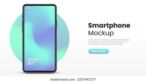 3D realistic high quality smartphone mockup with isolated background. Smart phone mockup collection. Device front view. 3D mobile phone with shadow on white background.