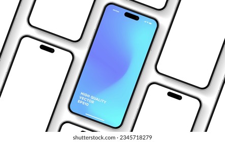 3D realistic high quality smartphone mockup with isolated background. Smart phone mockup collection. Device front view. 3D mobile phone with shadow on white background.