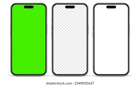 3D-realistisches, hochwertiges Smartphone mit einem isolierten Hintergrund. Smartphone-Kollektion prockup. Gerätevorderansicht. 3D-Handy mit Schatten auf weißem Hintergrund.