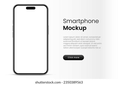 3D realistic high quality smartphone mockup with isolated background. Smart phone mockup collection. Device front view. 3D mobile phone with shadow on white background.