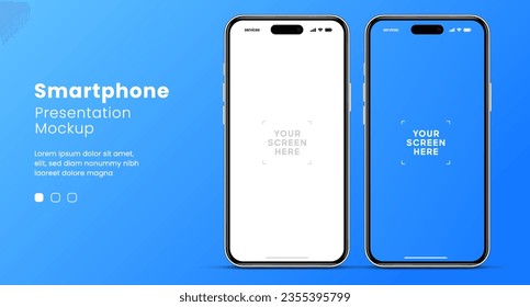 3D realistic high quality smartphone mockup with isolated background. Smart phone mockup collection. Device front view. 3D mobile phone with shadow on white background.