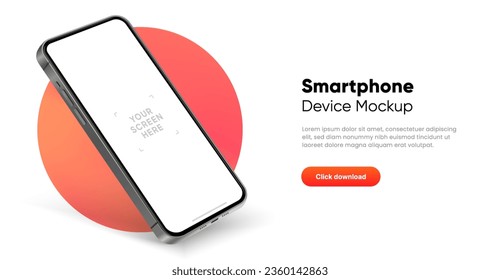 3D realistic high quality smartphone mockup with isolated background. Smart phone mockup collection. Device front view. 3D mobile phone with shadow on white background.