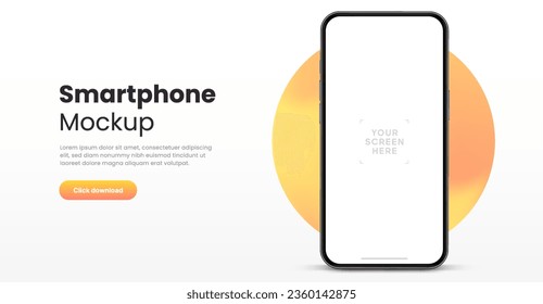 3D realistic high quality smartphone mockup with isolated background. Smart phone mockup collection. Device front view. 3D mobile phone with shadow on white background.
