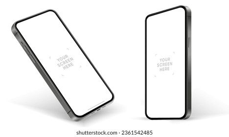 3D realistic high quality smartphone mockup with isolated background. Smart phone mockup collection. Device front view. 3D mobile phone with shadow on white background.