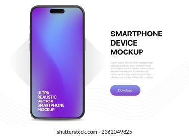 3D realistic high quality smartphone mockup with isolated background. Smart phone mockup collection. Device front view. 3D mobile phone with shadow on white background.