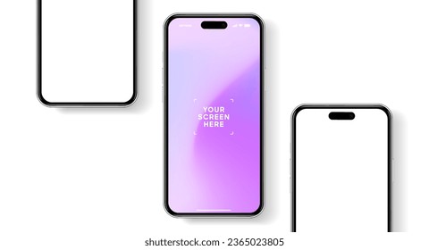 3D realistic high quality smartphone mockup with isolated background. Smart phone mockup collection. Device front view. 3D mobile phone with shadow on white background.