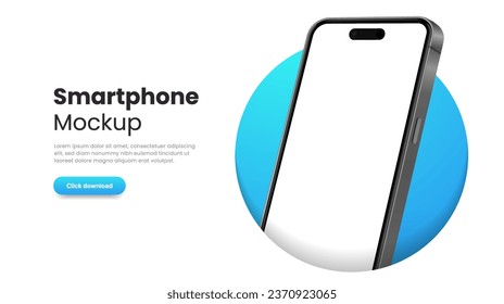 3D realistic high quality smartphone mockup with isolated background. Smart phone mockup collection. Device front view. 3D mobile phone with shadow on white background.