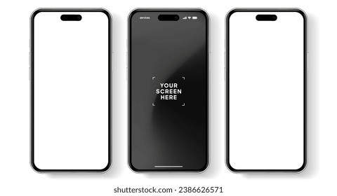 3D realistic high quality smartphone mockup with isolated background. Smart phone mockup collection. Device front view. 3D mobile phone with shadow on white background.