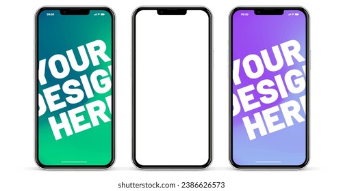 3D realistic high quality smartphone mockup with isolated background. Smart phone mockup collection. Device front view. 3D mobile phone with shadow on white background.