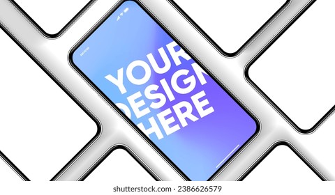 3D realistic high quality smartphone mockup with isolated background. Smart phone mockup collection. Device front view. 3D mobile phone with shadow on white background.