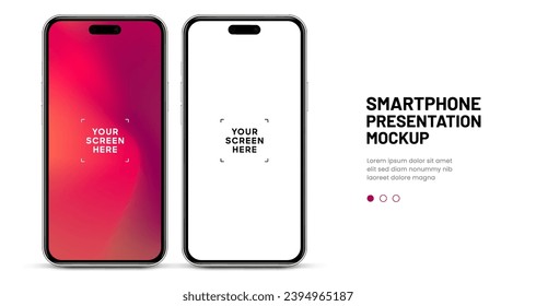 Modelación de smartphone 3D realista de alta calidad con un fondo aislado. Colección de simulación de teléfonos inteligentes. Vista frontal del dispositivo. Teléfono móvil 3D con sombra sobre fondo blanco.