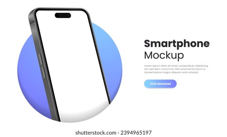 3D realistic high quality smartphone mockup with isolated background. Smart phone mockup collection. Device front view. 3D mobile phone with shadow on white background.