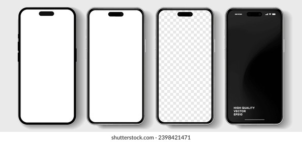Modelación de smartphone 3D realista de alta calidad con un fondo aislado. Colección de simulación de teléfonos inteligentes. Vista frontal del dispositivo. Teléfono móvil 3D con sombra sobre fondo blanco.