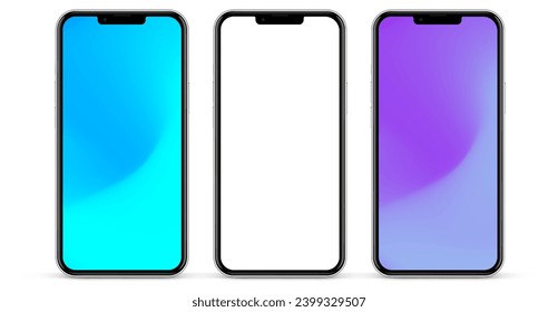 Modelación de smartphone 3D realista de alta calidad con un fondo aislado. Colección de simulación de teléfonos inteligentes. Vista frontal del dispositivo. Teléfono móvil 3D con sombra sobre fondo blanco.